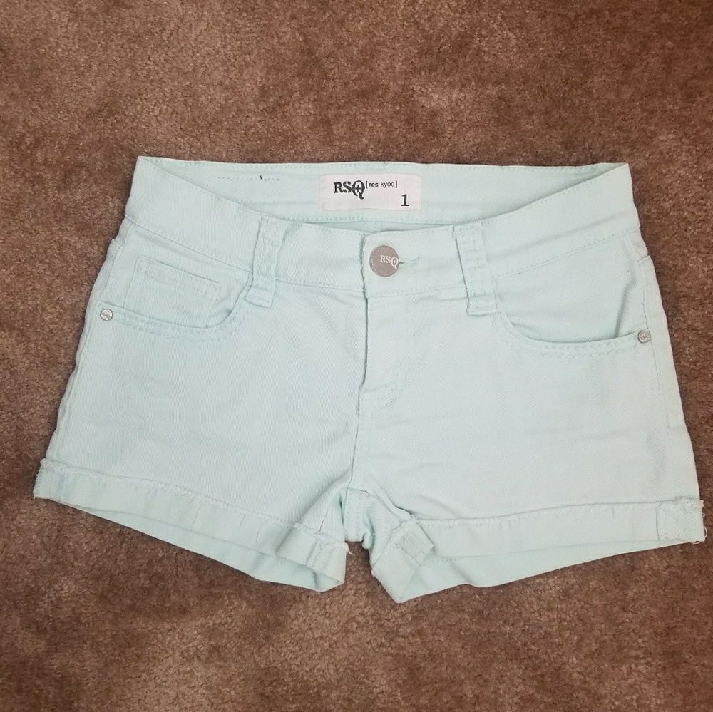 mint green jean shorts